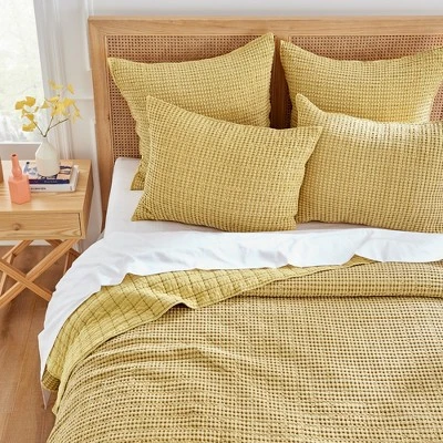 Mills Waffle Ochre Euro Sham Set Of 2- Levtex Home 4 Mills Waffle Ochre Euro Sham Set Of 2- Levtex Home - Image 2