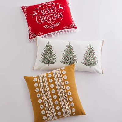 Folk Deer Christmas Trees Decorative Pillow White - Levtex Home 3 Folk Deer Christmas Trees Decorative Pillow White - Levtex Home