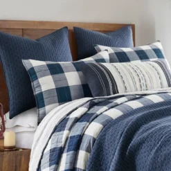 Cross Stitch Navy Euro Sham Set Of 2