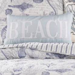 Tahiti Grey Beach Embroidered Decorative Pillow - Levtex Home