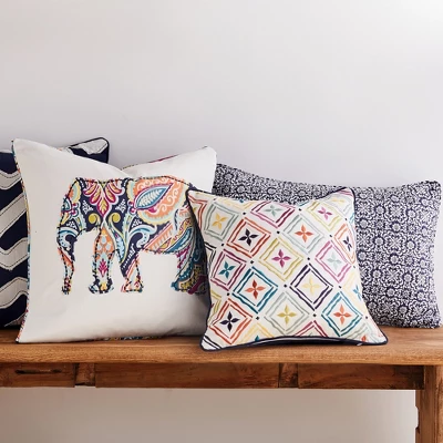 Magnolia Navy Batik Decorative Pillow - Levtex Home 3 Magnolia Navy Batik Decorative Pillow - Levtex Home