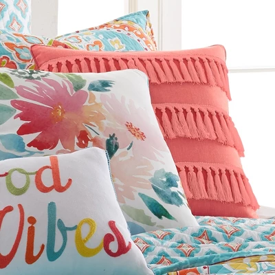 Majestic Coral Tassel Decorative Pillows - Levtex Home 3 Majestic Coral Tassel Decorative Pillows - Levtex Home