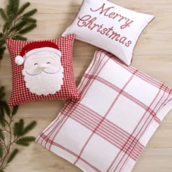 Peppermint Plaid Merry Christmas Pillow 16x22 -Levtex Home