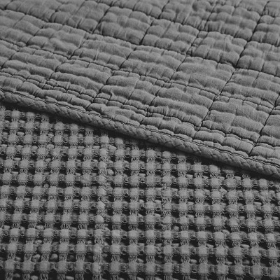 Mills Waffle Charcoal Quilted Throw - Levtex Home 5 Mills Waffle Charcoal Quilted Throw - Levtex Home - Image 3