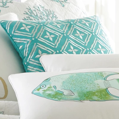 Biscayne - Teal Geo Embroidered Pillow - Teal, White - Levtex Home 3 Biscayne - Teal Geo Embroidered Pillow - Teal, White - Levtex Home