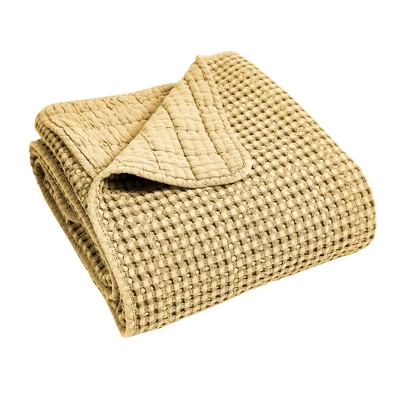 Mills Waffle Ochre Quilted Throw- Levtex Home 6 Mills Waffle Ochre Quilted Throw- Levtex Home - Image 4